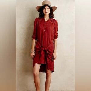 Maeve from Anthropologie Bloomsbury Tie Shirt Dress Women's 4 Rust Terra Cotta